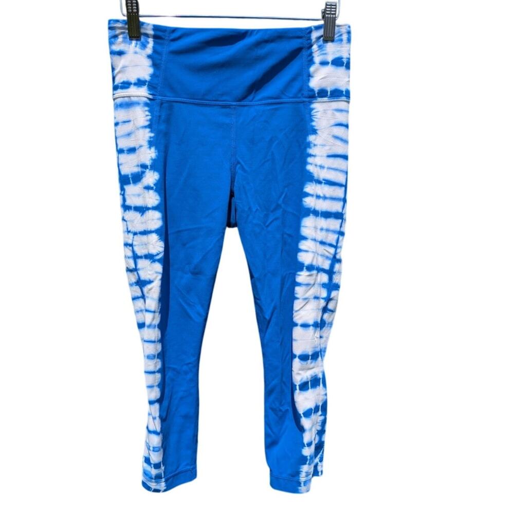 Blue tie dye athleta leggings m watercolor athletic work out yoga hippie gym